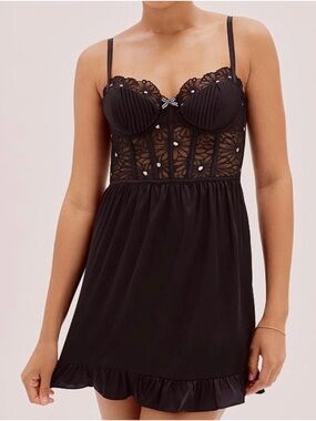 For Love & Lemons Black Lace Bustier Slip Dress